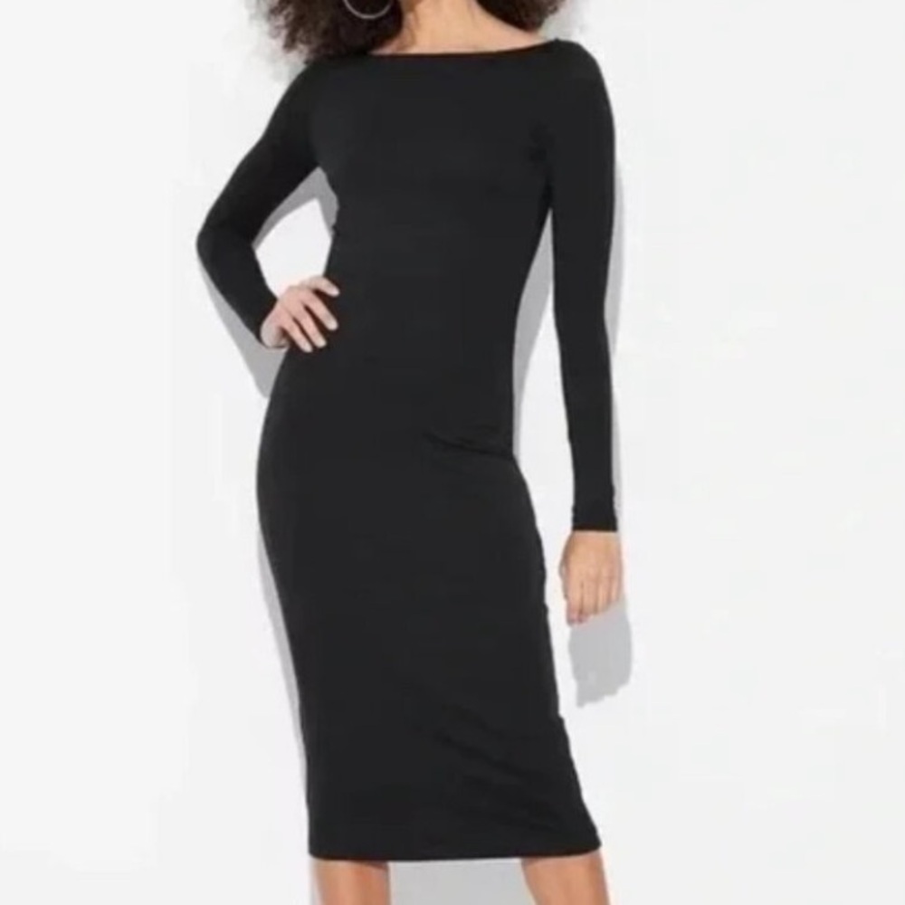 Wild Fable‎ Long Sleeve Knit Midi Dress Womens XL Black Stretchy Minimalist Chic